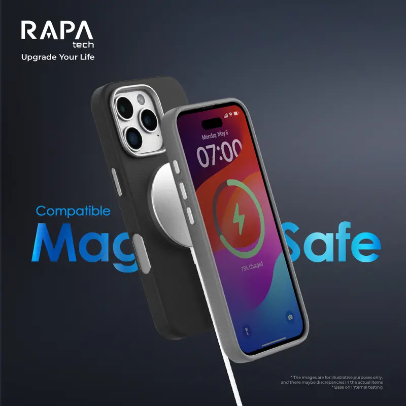 RAPAtech Hybrid MagSafe Clear Case and Leather Case iPhone 13 14 15 16 series Case Crystal 2 in 1 with Premium Tempered Glass casing iphone Protector Layar Ponsel x J 5