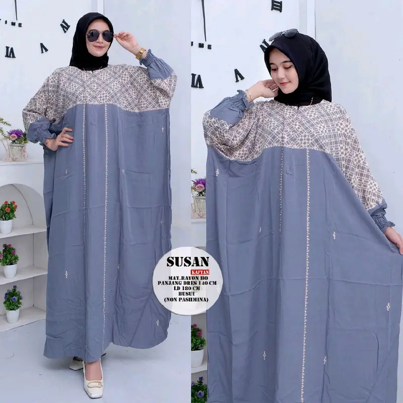 Kaftan Remaja aesthetic Gamis kekinian jumbo dress kondangan elegan Wanita Nyaman Muslim Lebaran Motif Formal Rayon Tebal busui kelelawar untuk anggun zuma hitam katun gami 0