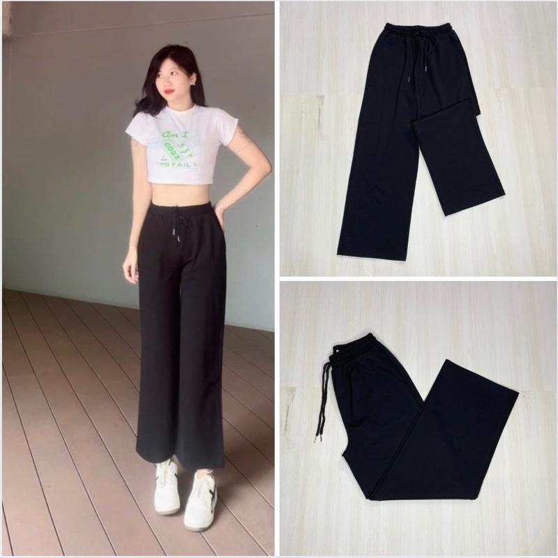 Quần ống suông nữ cạp chun dây rút chất vải Umi co giãn 4 chiều mềm mịn không nhăn