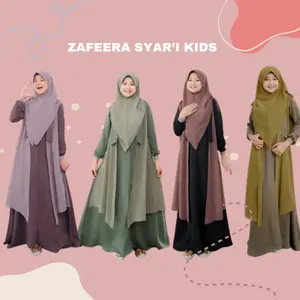 𝕼𝖚𝖊𝖊𝖓 Dress Wanita Set Hijab Zafeera Syari Kids Matt Crinkle Airflow Mix Ceruty Babydoll Baju Muslim Anak Perempuan Umur 8 9 10 11 12 13