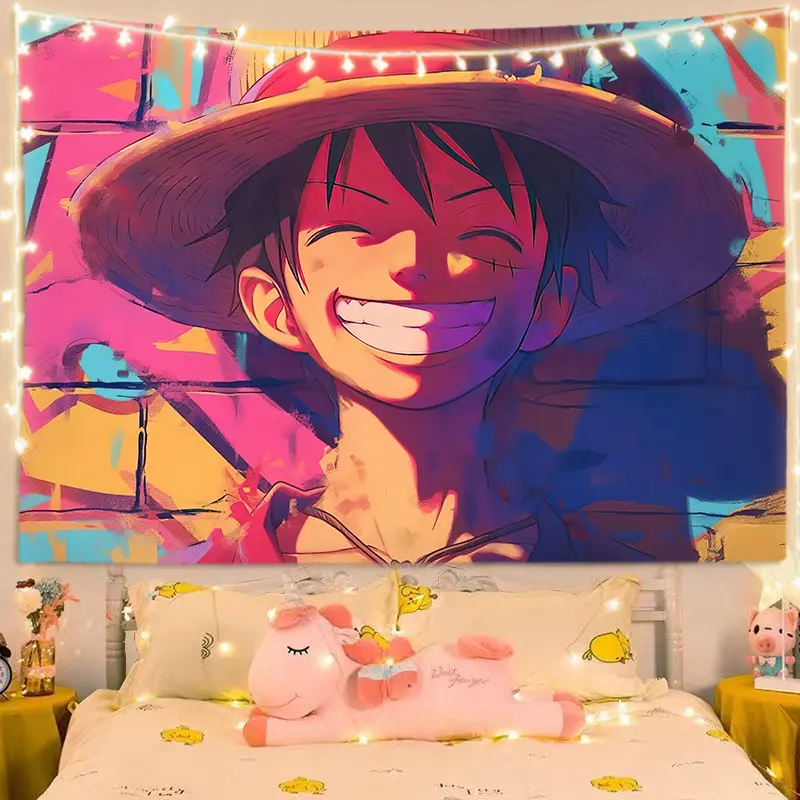 Poster kain dinding Luffy anime, dekorasi kamar tidur atau asrama mahasiswa, hiasan di kepala tempat tidur