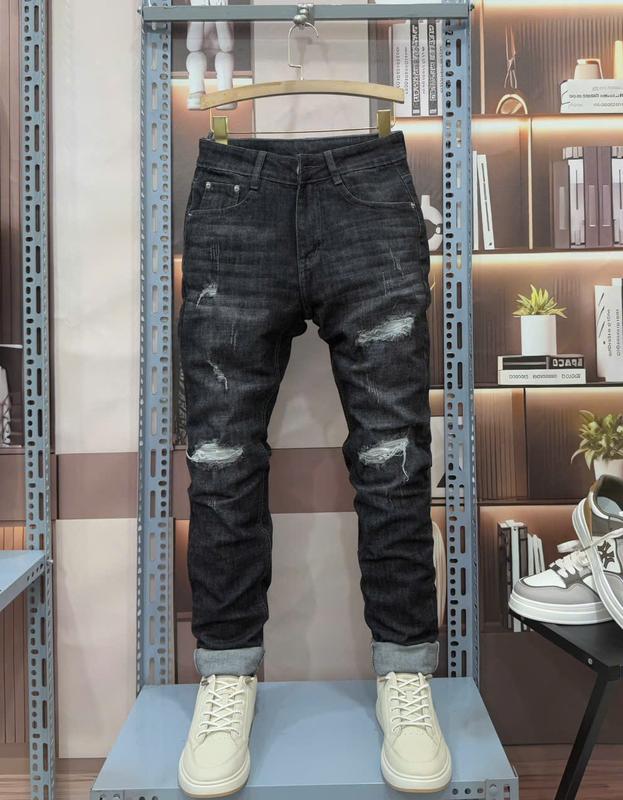 Quần Jean Nam Co Giãn Form Slimfit Màu Xám Đậm Rách Wash Bạc R3340 - Menswear Pants, Denim , quan jean 2025