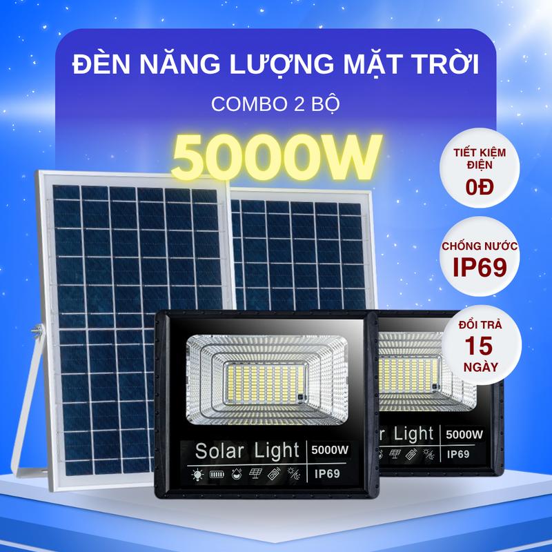   New  Combo2  Đèn năng lượng mặt trời 5000w - Có 1 báo pin chip led 5730 Sáng 6-8 tiếng chống nước chống va đập không tốn tiền điện an toàn 