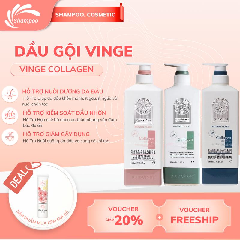 Cặp dầu gội xả Collagen Plus Vinge 1000ML giúp suôn mượt thơm tóc Gội Đầu