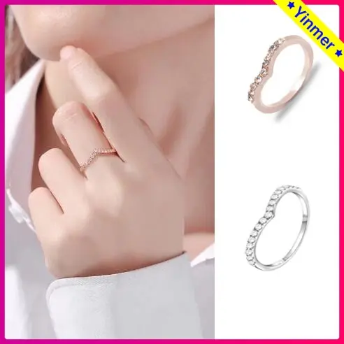 COD✨1Pc Cincin Korea Perak V Shape Titanium Anti Karat Fashion Simple Ekor Cinta Untuk Wanita Murah-Yinmer
