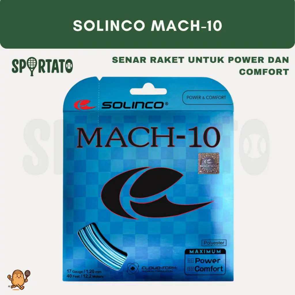 SOLINCO Mach-10 String for Comfort | Senar Raket Tenis Polyester | Power | Comfort