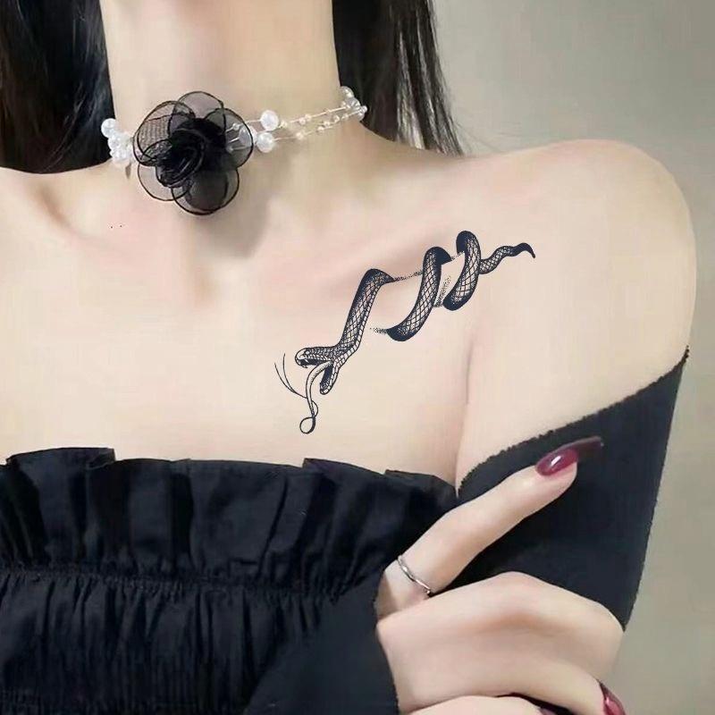 Miếng Dán Hình Xăm Thảo Dược, Họa Tiết Rắn Vua Đen, Bán Vĩnh Viễn, Hình Xăm 15 Ngày, Không Thấm Nước, Thích Hợp Cho Xương Đòn 9