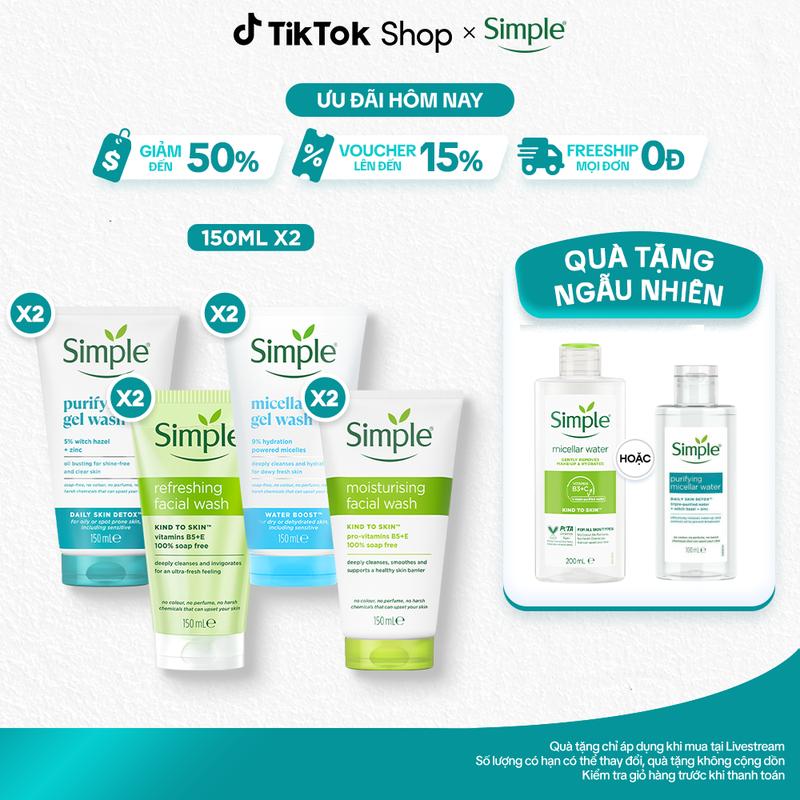 Combo 2 Sữa rửa mặt SIMPLE cho nhạy cảm & không chứa xà phòng ĐỘC QUYỀN 150ml