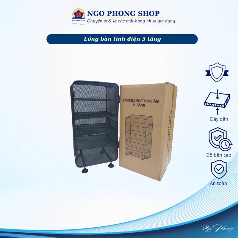  Lồng bàn tĩnh điện 5 tầng – Thiết kế 5 ngăn tiện lợi đóng mở dễ dàng độ bền cao. 