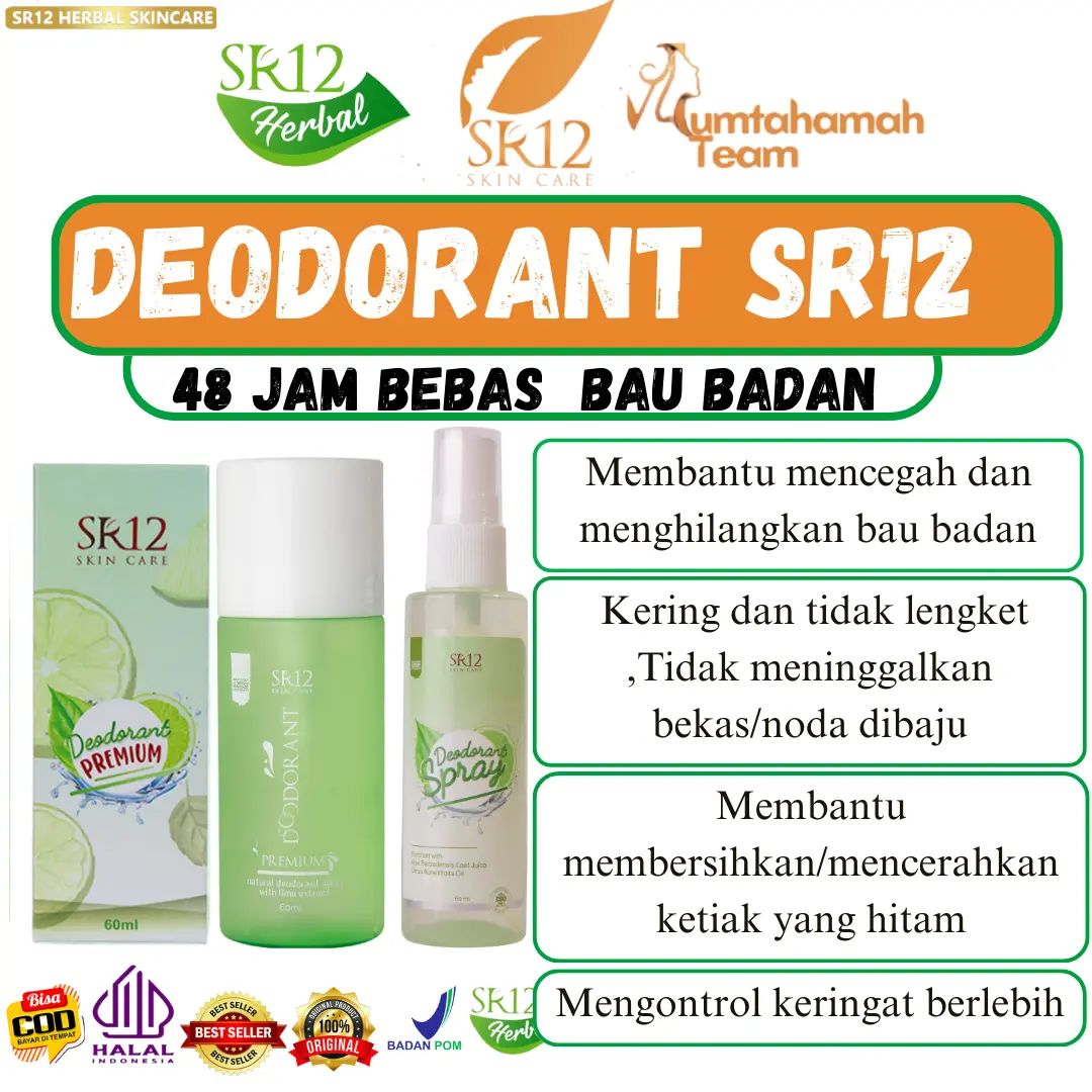 Deodorant Spray Regular SR12 (Produk Best Seller) Organik Anti-Keringat Deodorants & Antiperspirants mencerahkan tawas whitening deodoran & antiperspiran tawas  spray