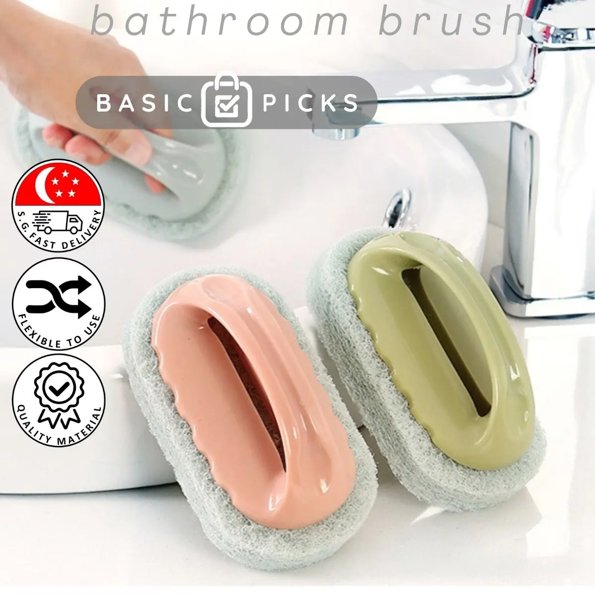 【SG Stock】3 Pcs Multifunctional Kitchen Bathroom Tiles Thick Strong Brush Sponge Bottom Plastic Handle Cleaning Tools