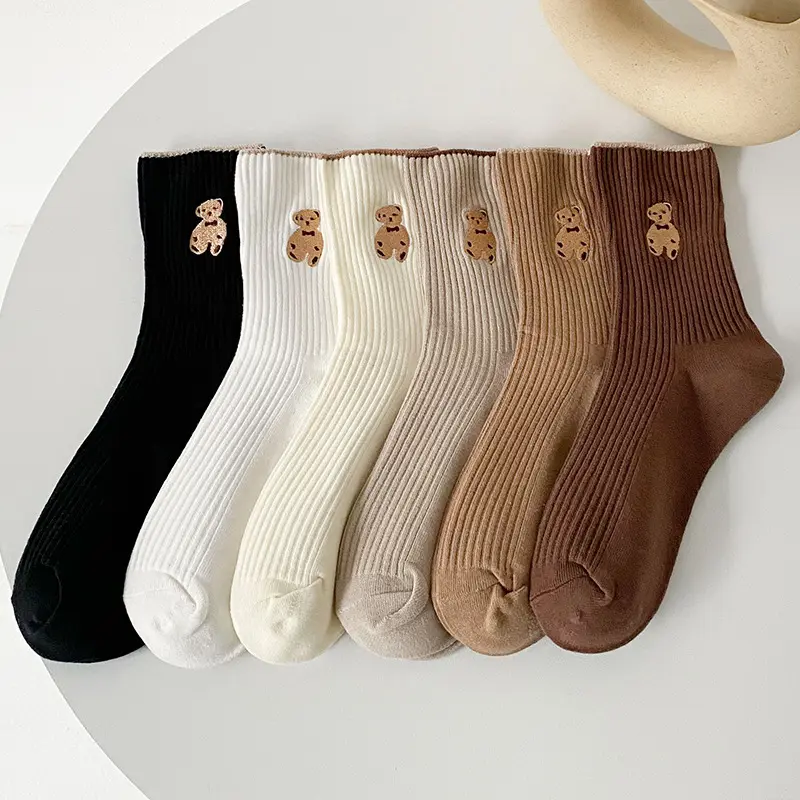[luckydino] Kaos Kaki Teddy Bear Coklat Hitam Panjang Women Socks Kaos Kaki Beruang Lembut Berkualitas Korean Style
