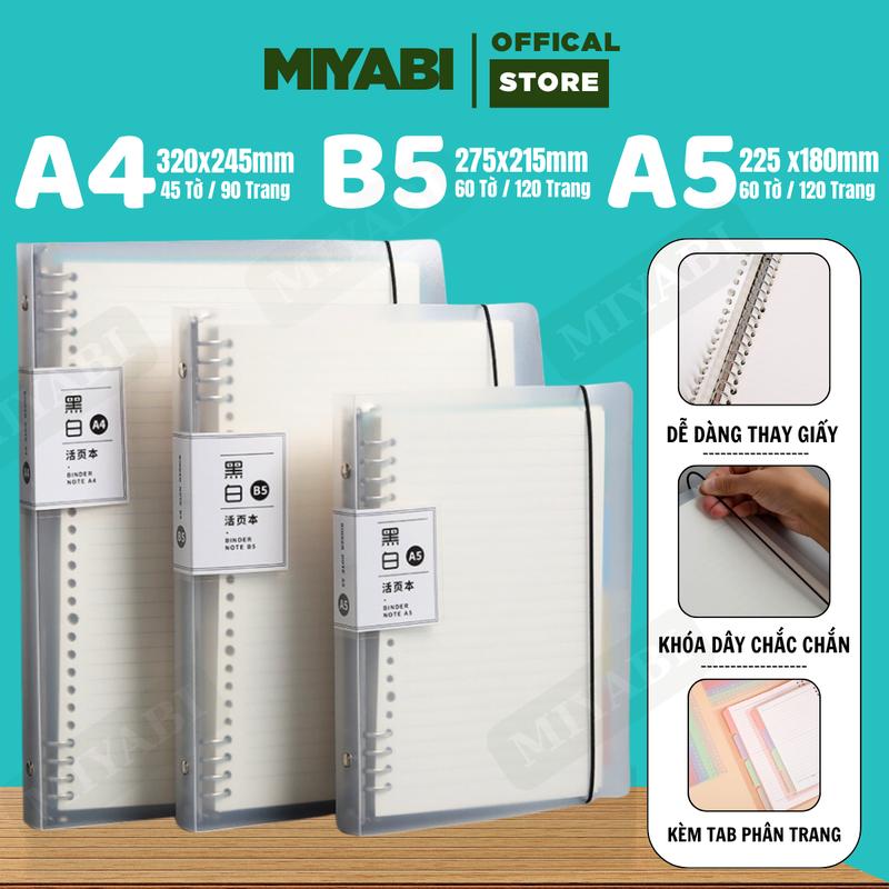  Full set sổ còng binder - bìa sổ còng Trắng A4 A5 B5 kèm ruột giấy 100gsm refill còng sắt  20 26 30 còng làm sổ tay sổ ghi chép - MIYABI 
