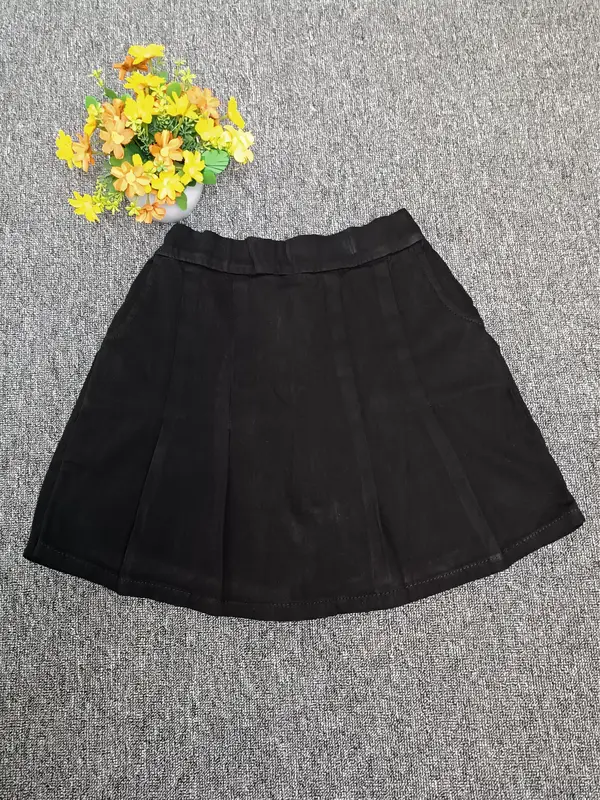 RCP-Rok celana pleated depan Rok belakang celana pinggang karet Santai Wanita Denim Jeans Biru Dewasa Nyaman Standar 7