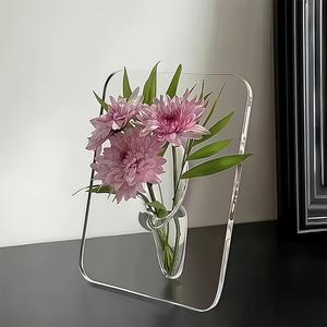 Jarrón Moderno de Acrílico Transparente Diseño Rectangular Marco Creativo Decoración de Escritorio para Hogar y Oficina Ideal Regalo de Pascua Regalo del Día de la Madre