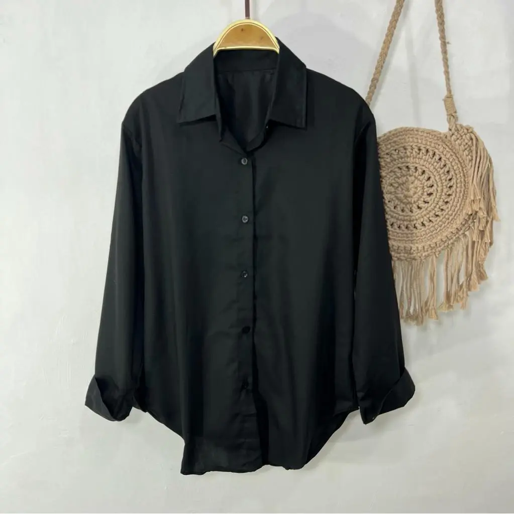 Atasan Kemeja Wanita Polos Lengan Panjang Bahan Shakila Twill Premium Kekinian