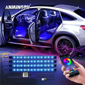 Lampu Aksesoris Interior Mobil LED Strip RGB Flexible 4 PCS 36 LED USB Plug AP-2 dengan Remote Kontrol & Aplikasi Android Lotus Lantern