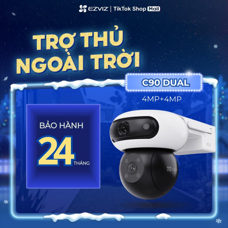  Camera Ngoài Trời Cao Cấp C90 Dual Lens 4MP+4MP  2K+  EZVIZ 2 Ống Kính Quay 360 Độ Có Màu Ban Đêm Phát Hiện Chuyển Động của Người và Xe Đàm Thoại Hai Chiều Báo Động Bằng Còi Hú Và Đèn Chớp Dùng Được Wifi và Dây Mạng 