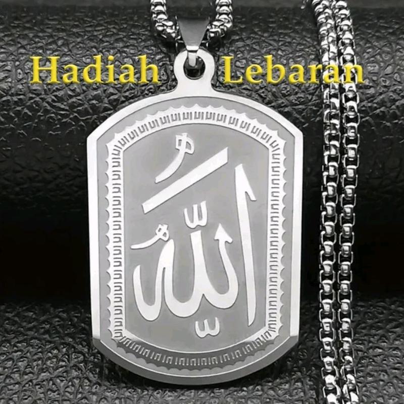 Asli 100% Titanium Kalung Titanium Rantai Rolo Liontin Lafaz Allah untuk Pria wanita (Hadiah lebaran) Anti karat selamanya garasi 2