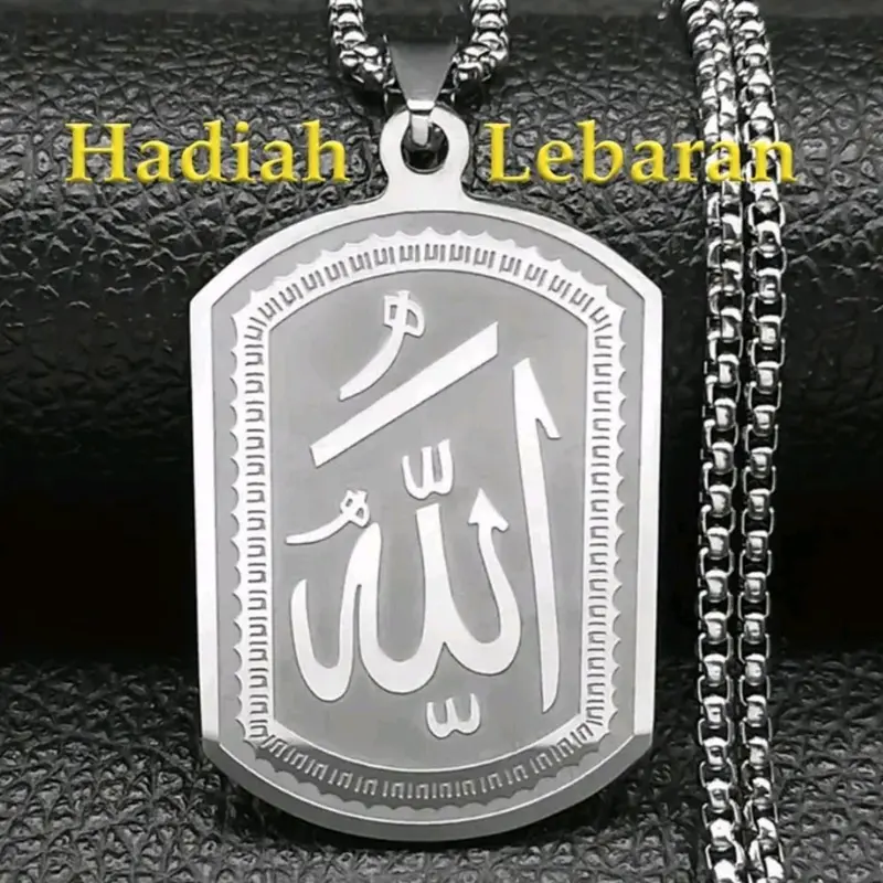 Asli 100% Titanium Kalung Titanium Rantai Rolo Liontin Lafaz Allah untuk Pria wanita (Hadiah lebaran) Anti karat selamanya garasi 2