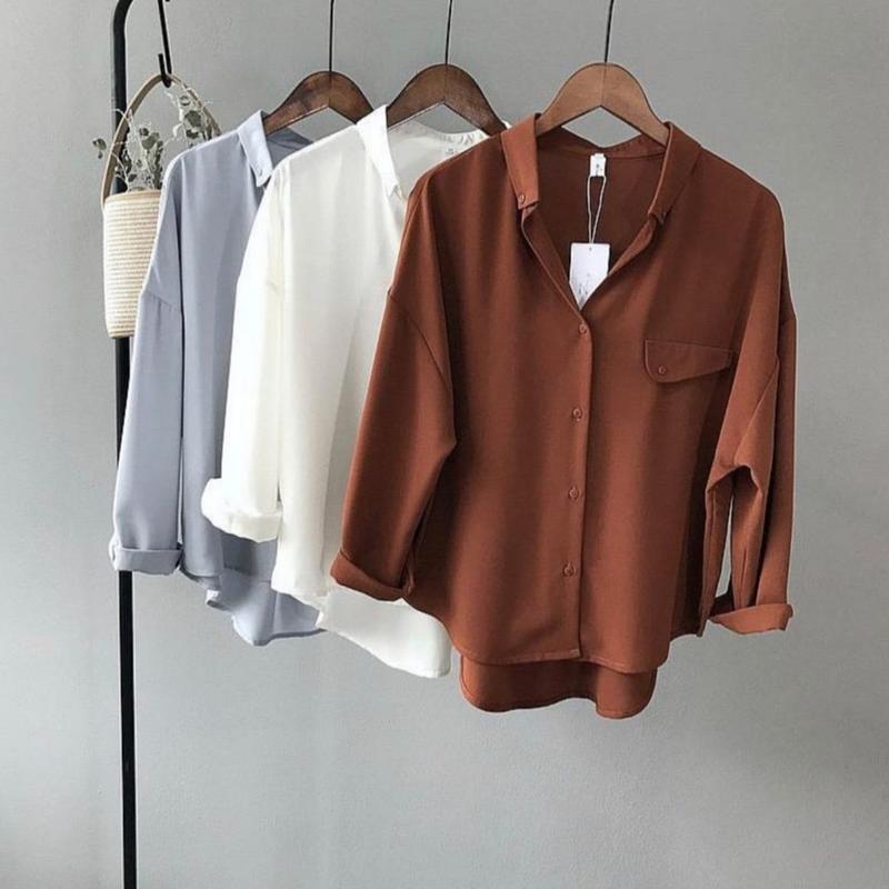 MADANIA TOP KEMEJA WANITA OOTD KEKINIAN POLOS CASUAL KEMEJA KERJA PUTIH KOREAN STYLE OVERSIZE IMPORT 1