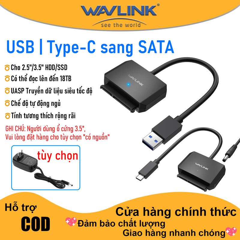 WAVLINK Dây chuyển đổi Ổ cứng USB3.0 Type C sang SATA III Bộ chuyển đổi SATA sang USB A Type C 5Gbps Đầu nối Ổ cứng Ngoài cho HDD SSD 2.5" 3.5" 【Cần đọc ổ cứng 3.5" vui lòng mua gói kèm nguồn điện.