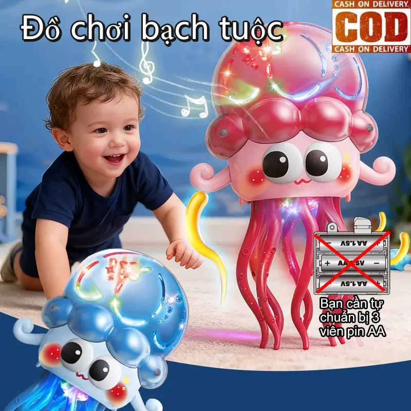 Đồ chơi bạch tuộc mực nhảy múa vui nhộn có đèn LED, cánh tay chuyển động và khả năng xoay.