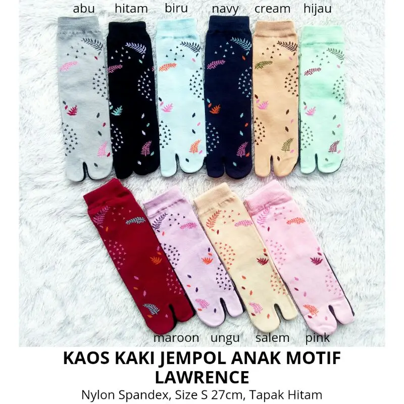 Kaos Kaki Jempol Anak Perempuan Motif Lawrence (Tapak Hitam, Tebal, Nylon Spandex, Usia TK-SD, Murah) Fashion