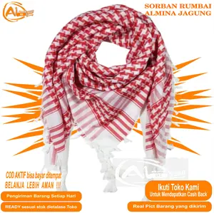 SORBAN SHEMAGH SURBAN ARAB ALMINA MOTIF KOTAK JAGUNG SORBAN RUMBAI RONCE GROSIR BERKUALITAS Bahan Lembut Nyaman Ukuran 115x115 cm Original Grade A