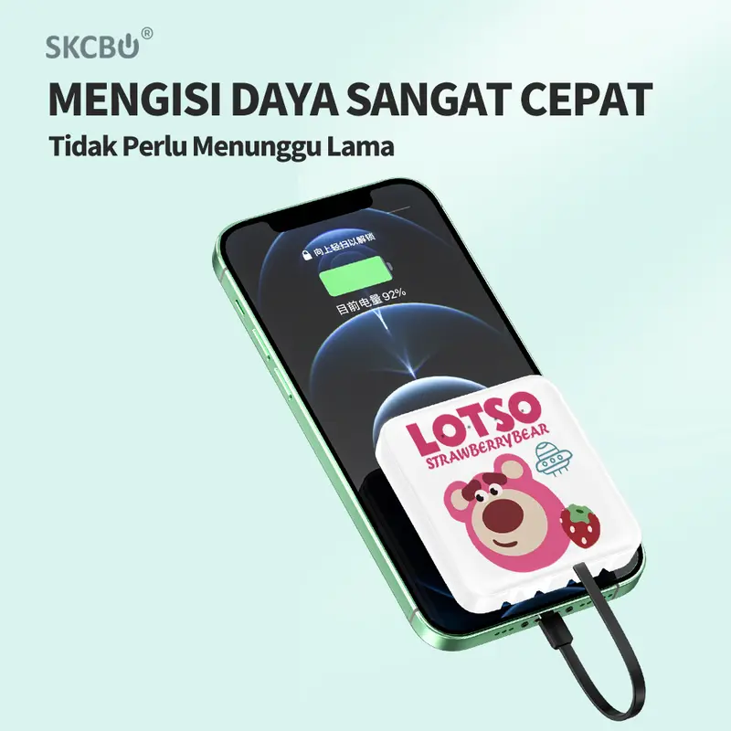 SKCBO Powerbank Custom 20000mah LED Kustom Power Bank built in cable Murah Lucu Mini Ori for iphone type-c micro 4