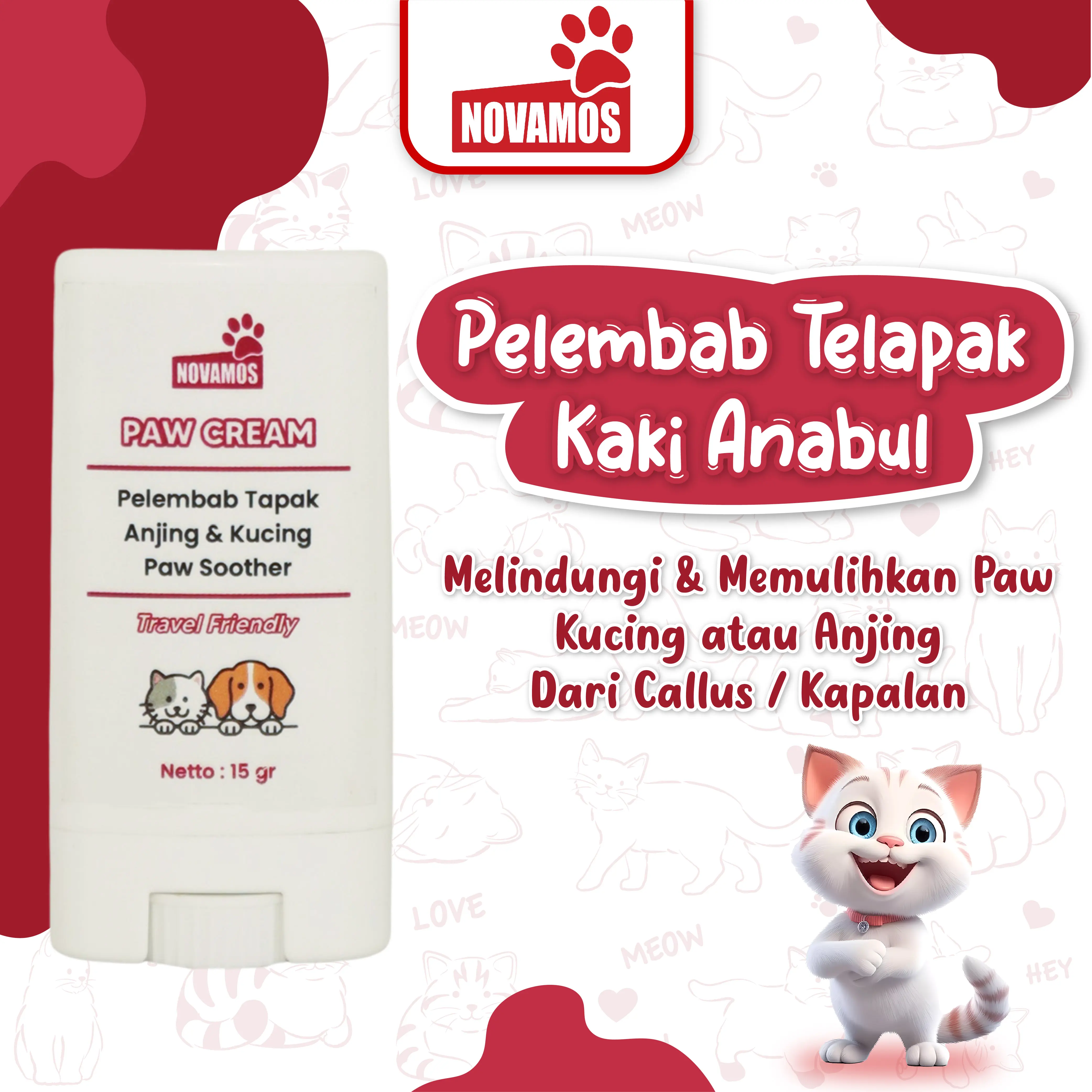 NOVAMOS Paw Cream Perawatan Telapak Kaki Kucing dan Anjing Menjaga Kelembaban Telapak Kaki Kucing Anjing Mencegah Iritasi Paw Anabul Anti Paw Kering dan Pecah-pecah paw  cleaner