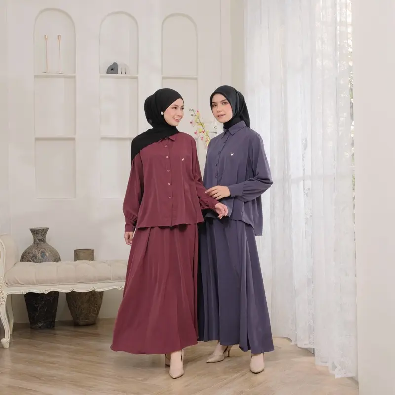 By Dolla - Dania Oneset Rok - Baju Oneset Baju dan Rok Muslim Polos Wanita Dewasa Panjang Lebaran Setelan  Katun Stretch