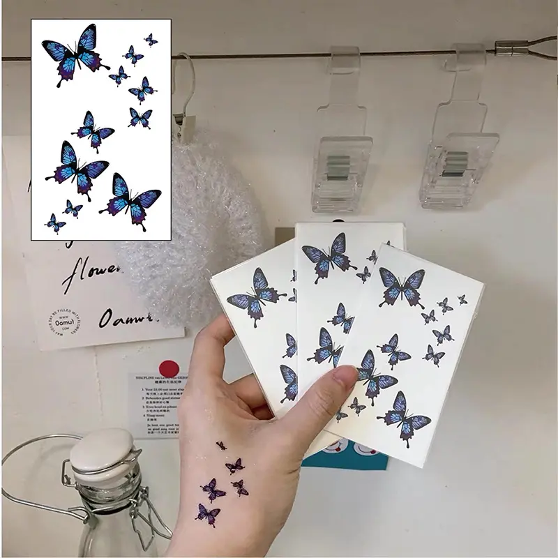 ❤️Stiker Tato Anti Air Wanita Korea Unisex Sekali Pakai Baru Stiker Pria Tato Kupu-kupu Biru Sederhana Selamat Datang Untuk Membeli