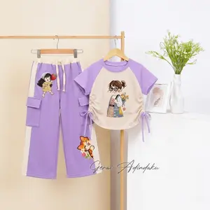 Setelan Anak Perempuan Oneset Anak Perempuan Model Serut Motif Gadis Kacamata Lucu 1-11 Tahun