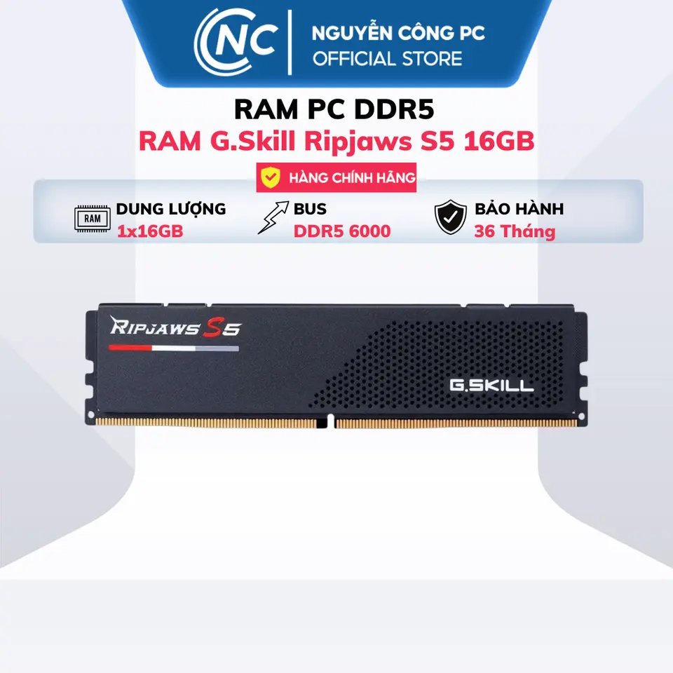 RAM G.Skill Ripjaws S5 16GB (1x16GB) DDR5 5600MHZ I 6000MHz - BH 36 tháng