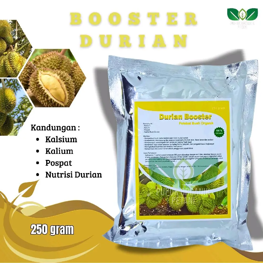 Pupuk Organik Booster Pelebat Buah Durian Kemasan 250gram Serbuk Terbaik Agar Cepat Berbuah Lebat Anti Rontok Tanaman