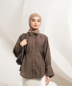 ORVÉA Yofi Slim Fit Kemeja Blouse – Polo Linen Impor Premium, Bahan Adem Nyaman, Model Rapi Formal, Tali Pinggang Adjustable, Lengan Big Cuff, Warna Premium, Cocok untuk Acara Formal & Casual atasan wanita
