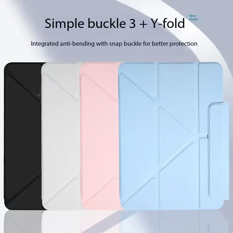 Wiiacc Simple Buckle 3 + Y-fold Anti-Bending sarung compatible untuk ipad 11 A16 / ipad 10/9/8/7/6/5 ipad air m3 ipad air 6/5/4/3/2/1 air 11 ipad pro 11 2022 / ipad pro 11 2024 / ipad mini 7 / 6 support auto wake (tanpa tempat pen)