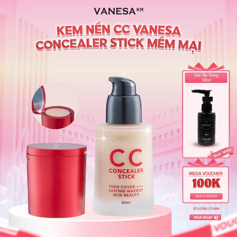 Kem nền CC Vanesa Concealer Stick mềm mịn chống nước kiềm dầu lâu trôi tích hợp kem che khuyết điểm tiện dụng 30ml