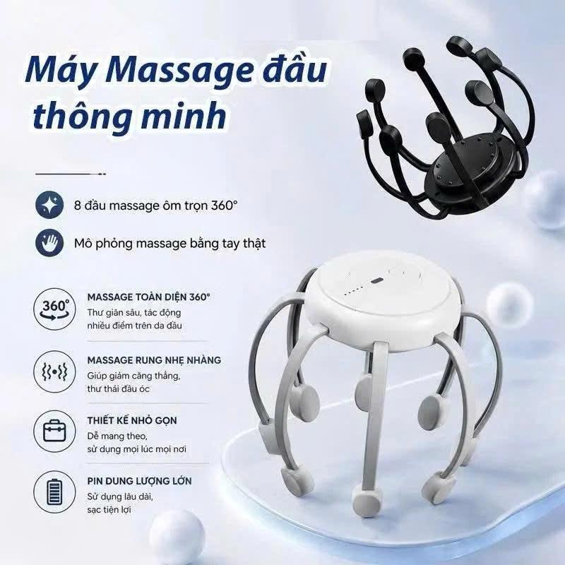 Máy Massage Đầu 8 Điểm Thông Minh Giúp Thư Giãn Giảm Căng Thẳng, Mệt Mỏi, Đầu Sạc USB