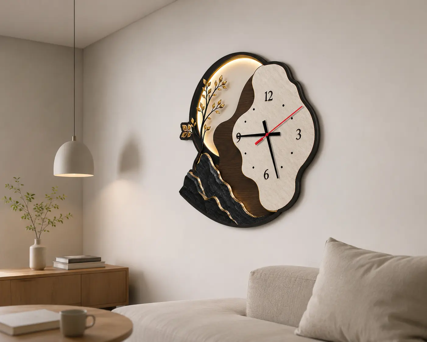 Jam Dinding Bunga ho Aesthetic LED Home Sweet Home Hiasan Dinding R ng Tamu - Hiasan Kamar - UC-91, Plus Lampu