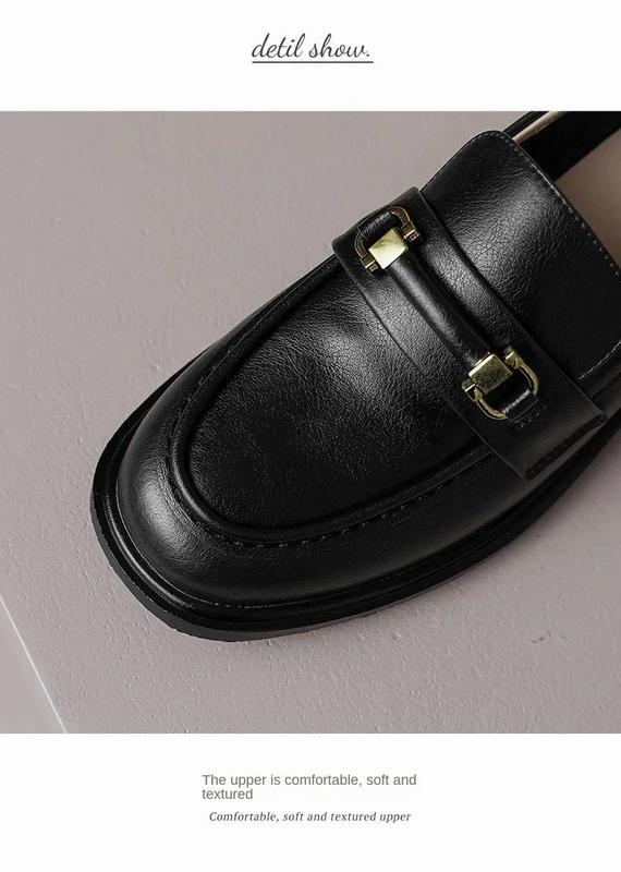Product Introduction of Super Easy to Wear ~ Real Soft Leather round Toe Vintage Chunky Heel Loafers Women's Spring and Autumn New British Leather Shoes Mid-Heel Shoes 5