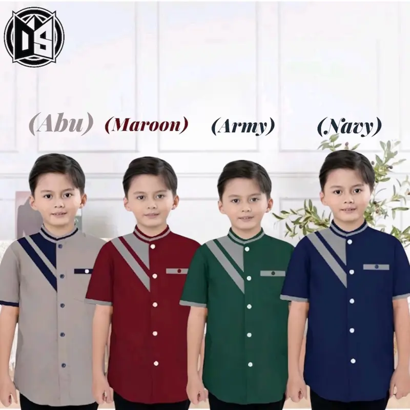 Baju koko Havis anak 1-12 tahun-koko anak laki-laki-koko zain anak-koko fahri-koko lis-koko batik Setelan Muslim Celana Panjang Kerah Abu Hijau Maroon 0