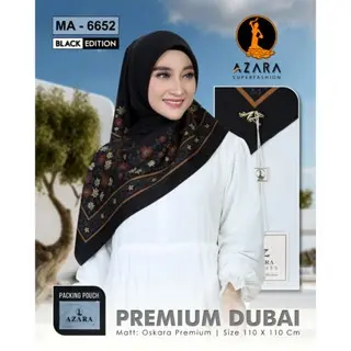 Hijab Segiempat Motif Azara Oskara Dubai Premium Black Edition - Beli 5 Pcs Free Hijab / Ciput -  Logo Metal Laser Cut - Voal Motif Eksklusif 4