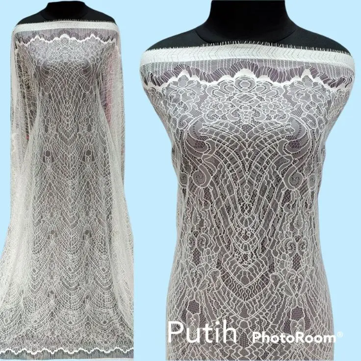 (ORIGINAL) Kain Brokat Chantily - Rekomendasi untuk Baju Kebaya Modern - Cukup Buat 1 baju Long dress Lengan Panjang - Arahan Baju Kebaya Wisuda, Kondangan, Bridesmade dll kain 4