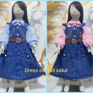 OVERALL BORDIR/OVERALL DRESS JEANS BORDIR LENGAN PANJANG MIX SALUR ANAK PEREMPUAN USIA 3 TAHUN - 12 TAHUN
