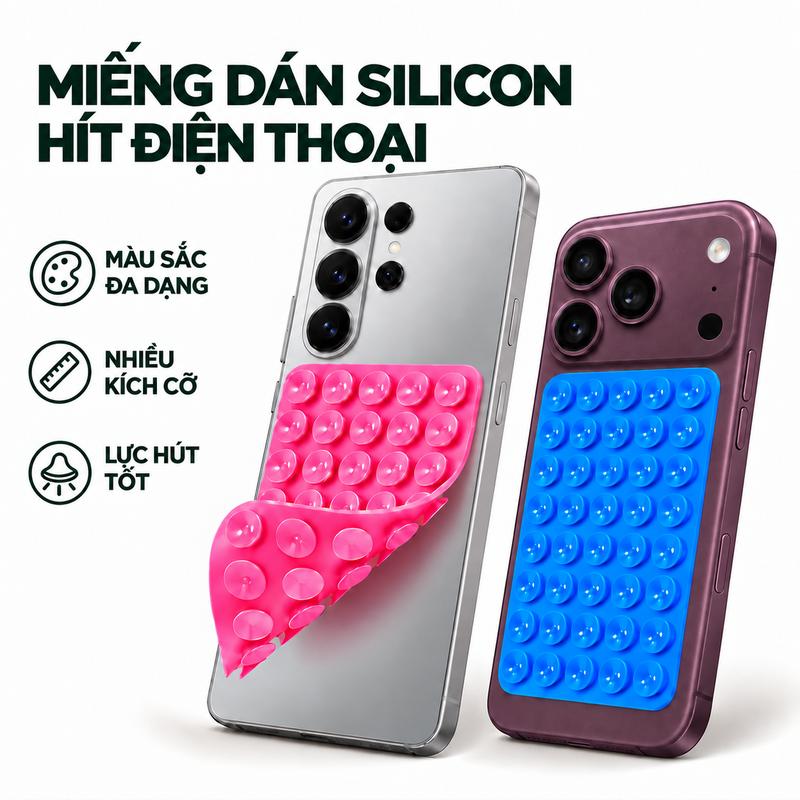 Miếng Dán Hít Điện Thoại Silicon 2 Mặt 48/80 Giác Hút – Tấm Hút Cố Định Điện Thoại Chắc Chắn, Đa Năng