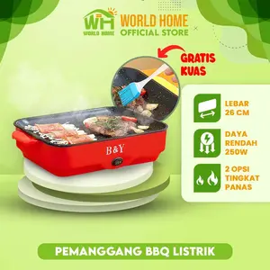 WORLDHOME BBQ Grill Electric Panci Pemanggang Listrik Multifungsi Anti Lengket