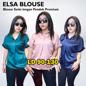 ELSA SATIN BLOUSE PENDEK Atasan Wanita Polos Shatin Velvet Premium Lengan Pendek Kerah neck  Casual Baju Panjang Kerja Santai Nyaman