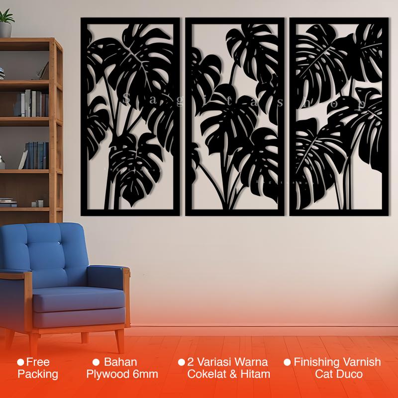 Dekorasi Seni kayu tropis monstera untuk dekorasi Rumah Kamar Tidur 1